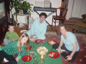 Christmas Eve picnic Our traditional Christmas Eve "picnic," an unsettline change in routine for Samuel