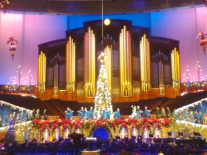 Christmas concert tree A huge Christmas tree was raised from under the stage at the high point of the year's concert.