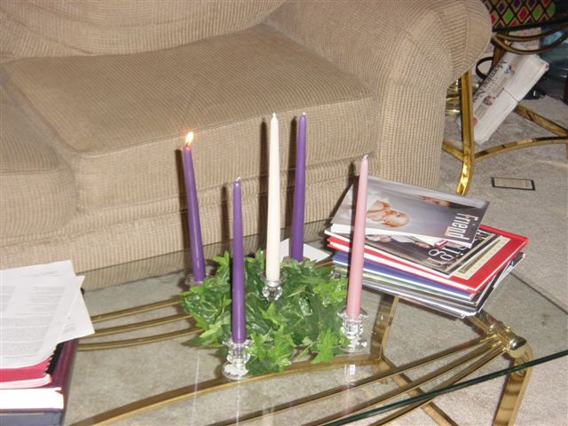 Our earliest ADvent wreath, lit on the first Sunday.