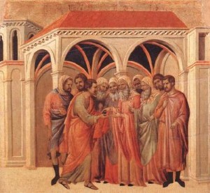 Pact of Judas, Buoninsegna Buoninsegna, "Pact of Judas," 1308-11, Museo dell'Opera del Duomo, Siena