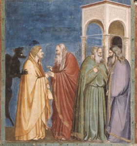 Payment of Judas, Fra Angelico Giotto, "The Betrayal of Judas," 1304-1306, Capella degli Scrovegni, Padua, Italy