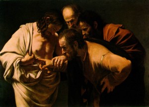 Incredulity_Caravaggio Caravaggio, "The Incredulity of St. Thomas," c. 1603.