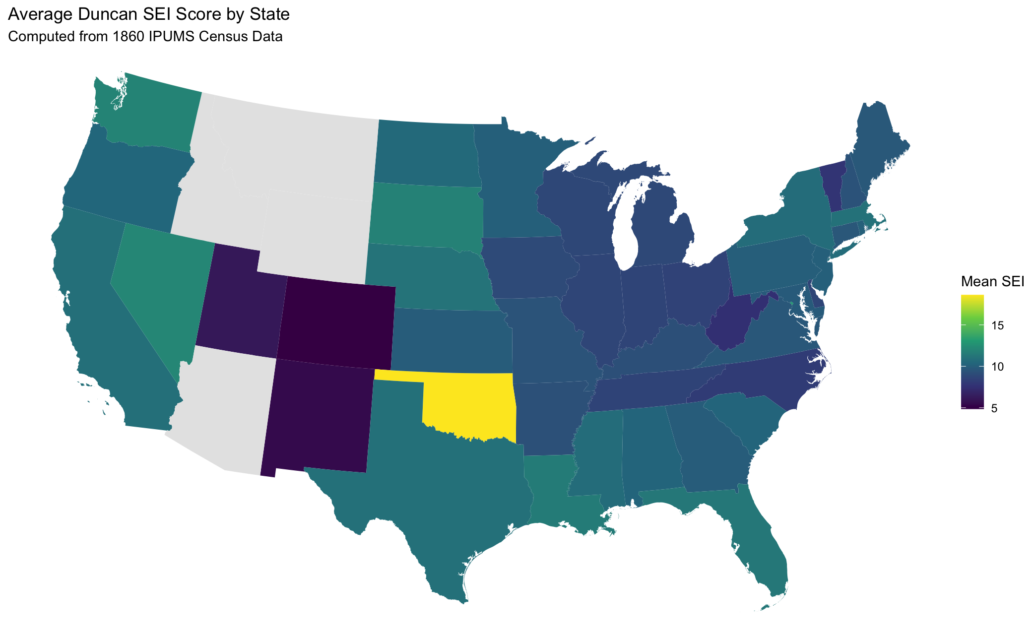 1860 Utah Had Fewer Skilled and Educated Workers than Almost Any Other State/Territory in the US