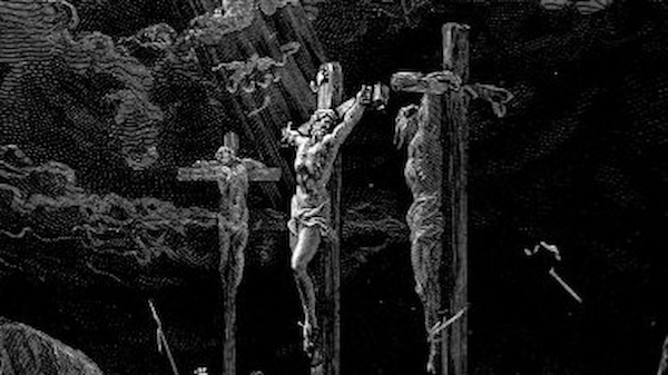 Painting of Jesus Christ on the cross by Gustave Doré, demonstrating love for his enemies by praying, "Father, forgive them."