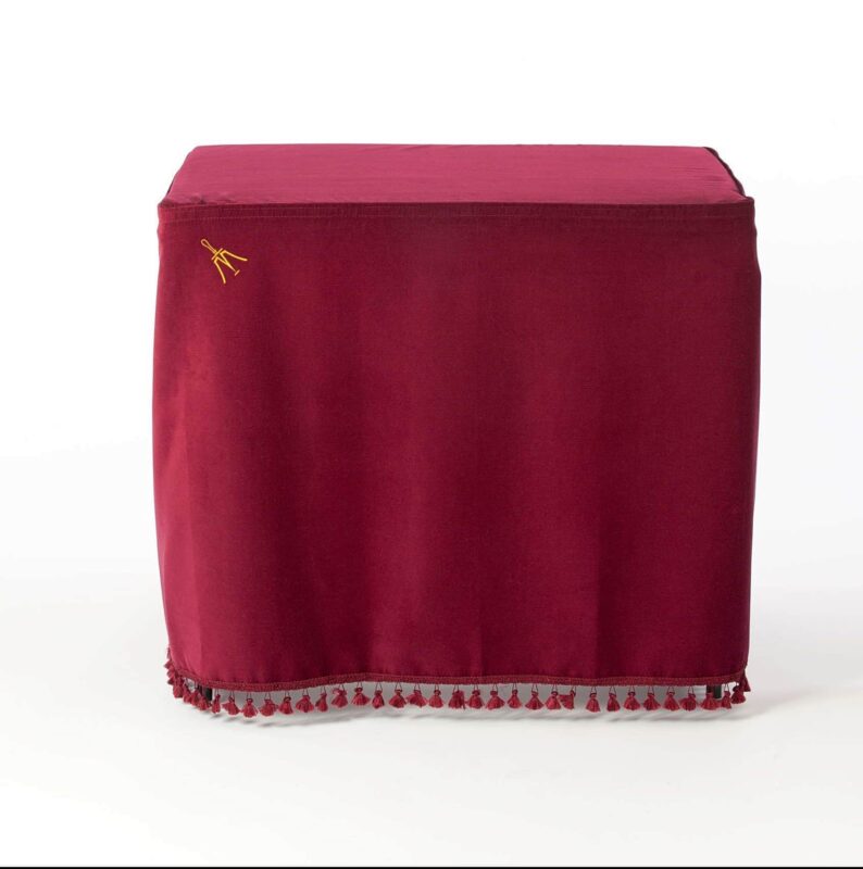 A picture of a handbell table cover from Malmark, like one observed in a Mormon sacrament meeting