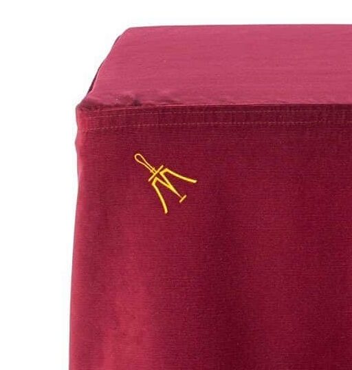 A picture of a handbell table cover from Malmark, like one observed in a Mormon sacrament meeting